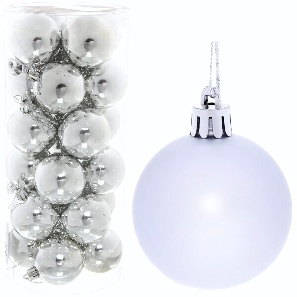 Новогодние шары 5 см (набор 24 шт) «Глянец», серебро