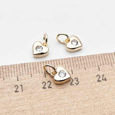 Подвеска Сердце, цвет золото, фианит, размер 6,5*7,5 мм, цена за 1 шт