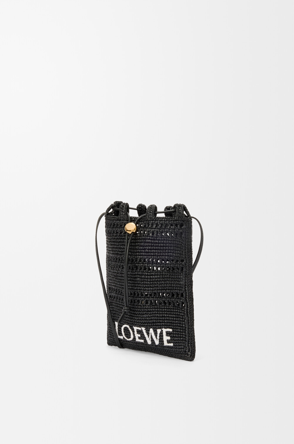 Loewe Сумка-мешок Patch Crochet на шнурке из телячьей кожи и рафии, черный
