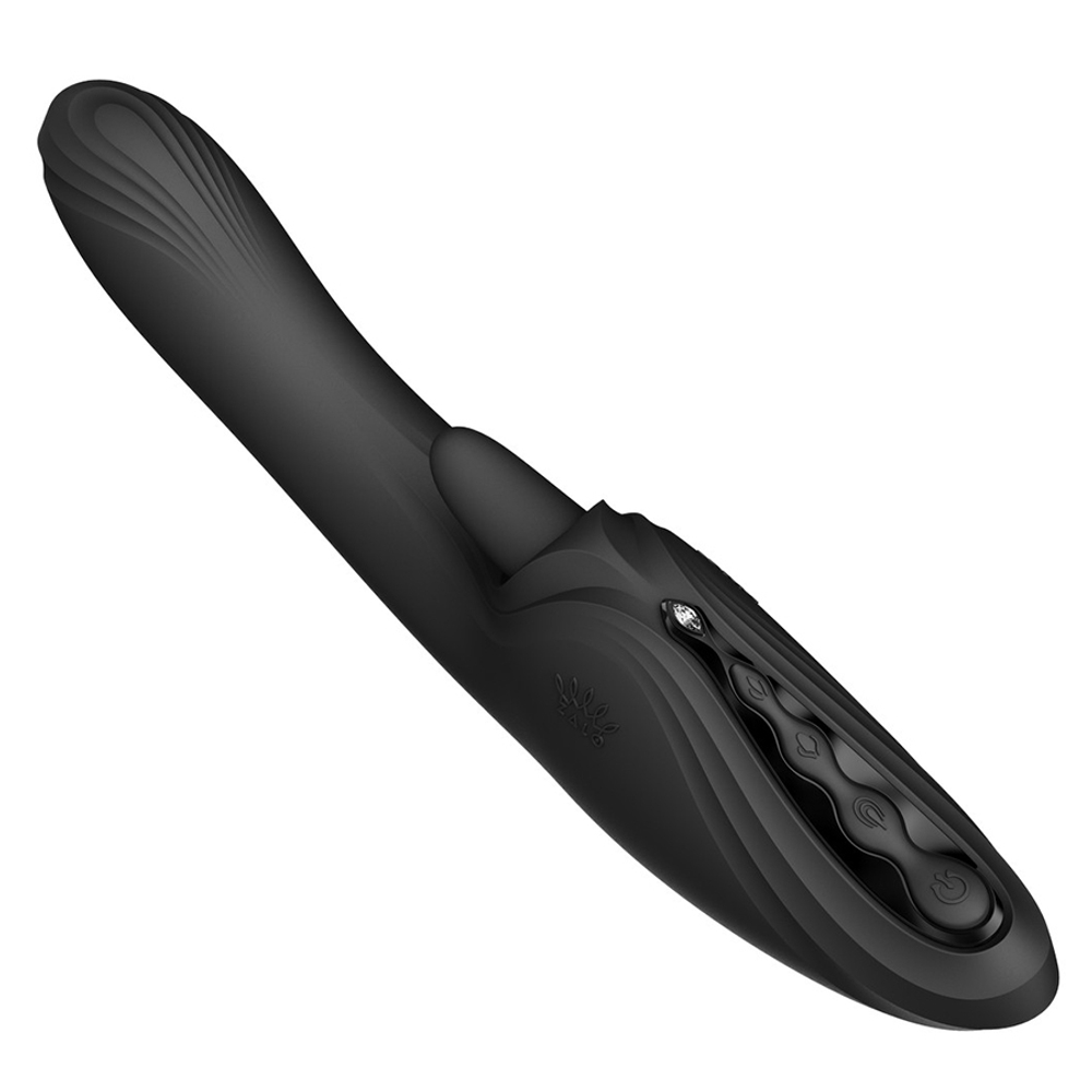 Черный вибратор-кролик 24,6см с функцией вылизывания и нагревом Zalo Ares G-Spot Rabbit Vibrator Obsidian Black