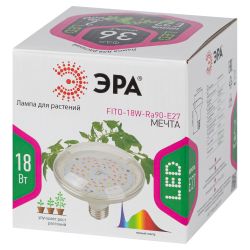 Фитолампа для растений светодиодная ЭРА FITO-18W-Ra90-E27 полного спектра 18 Вт Е27