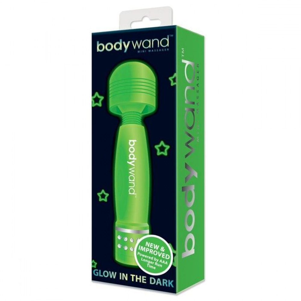 Светящийся в темноте жезловый мини-вибратор с кристаллами Mini Massager Glow In The Dark (Цвет: молочный)