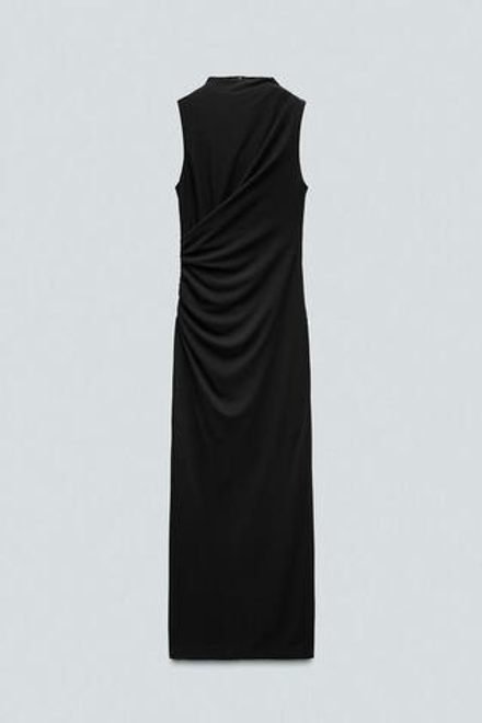 ZARA БЛЕСТЯЩЕЕ ПЛАТЬЕ МИДИ С ВЫРЕЗОМ, ЧЕРНЫЙ
