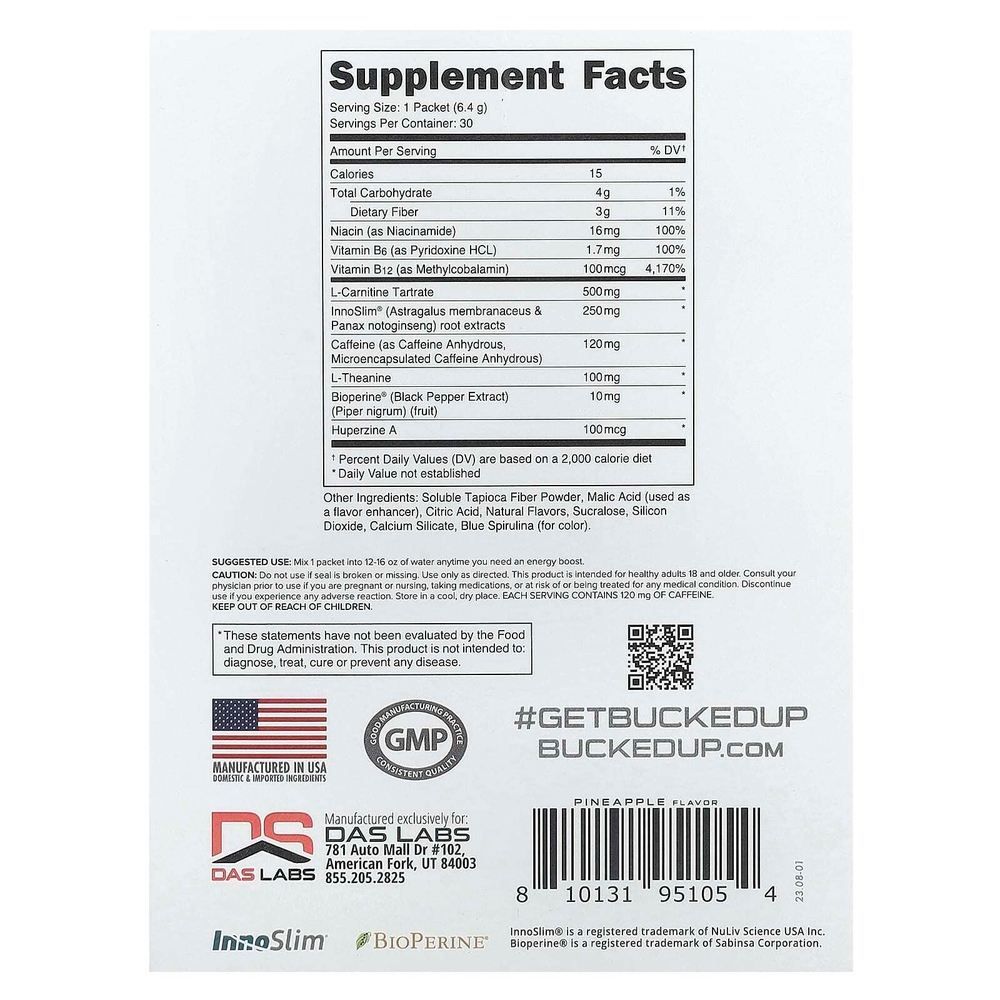 Bucked Up, Babe Boost, синий ананас, 30 пакетиков по 6,4 г (0,2 унции)