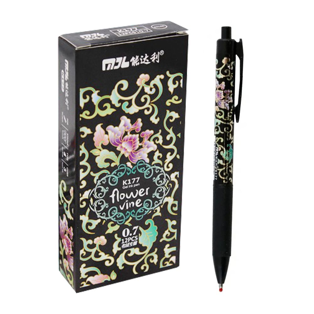 Ручка гелевая, автоматическая, Nengdali, синие чернила, серия &quot;Flower vine&quot;, с круглым разноцветным корпусом, 12 шт