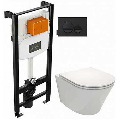 Унитаз c инсталляцией Jacob Delafon Rodin+, сиденье тонкое микролифт, клавиша черная круг E21748RU-00