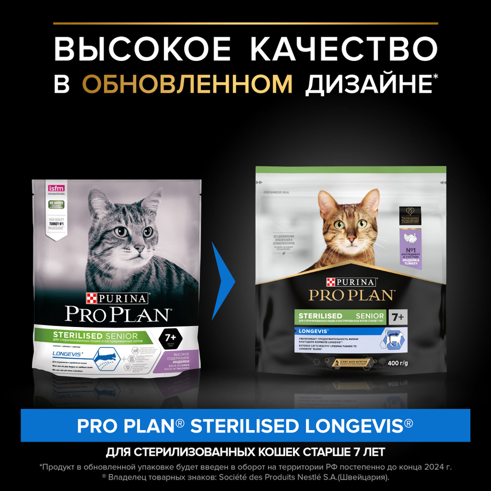 Pro plan корм сухой для пожилых кошек стерилизованных старше 7 лет с индейкой