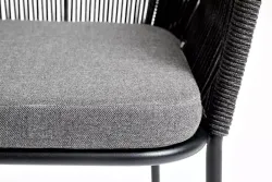 "Лион" стул плетеный из роупа, каркас из стали темно-серый (RAL7024) муар, роуп темно-серый круглый, ткань темно-серая 027