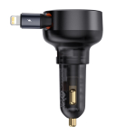 Автомобильная зарядка Baseus Enjoyment Pro U+Retractable L Cable 55W