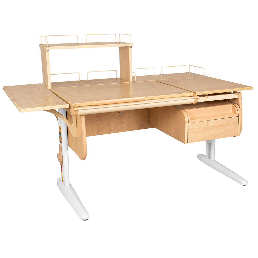 Растущая парта с навесной тумбой, задними и боковой полками Дэми СУТ 25-05-Б1Д1 (1500×880 мм)