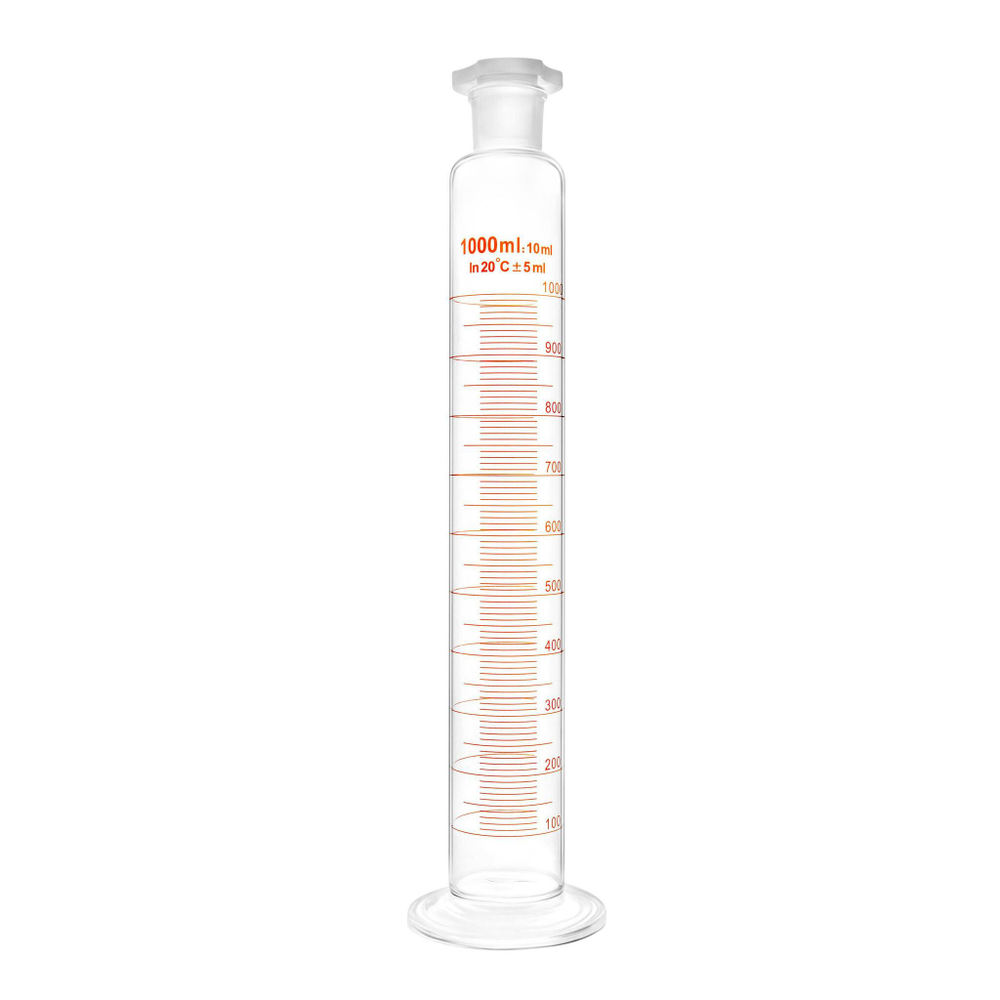 Цилиндр мерный стеклянный с пластиковой пробкой, 1000 мл, с круглым стеклянным основанием