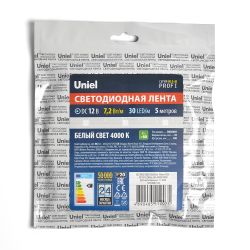 ULS-M22-5050-30LED-m-10mm-IP20-DC12V-7.2W-m-5M-4000K PROFI Гибкая светодиодная лента на самоклеящейся основе. Катушка 5м. в герметичной упаковке. Белый свет4000К. ТМ Uniel.