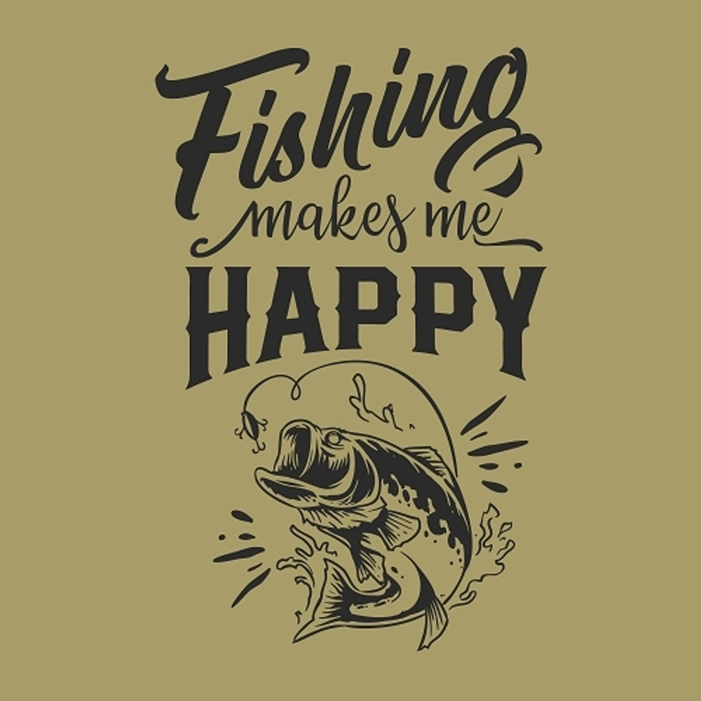 принт PewPewCat Fishing makes me happy для оливковой футболки