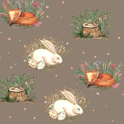 Лиса заяц на коричневом фоне