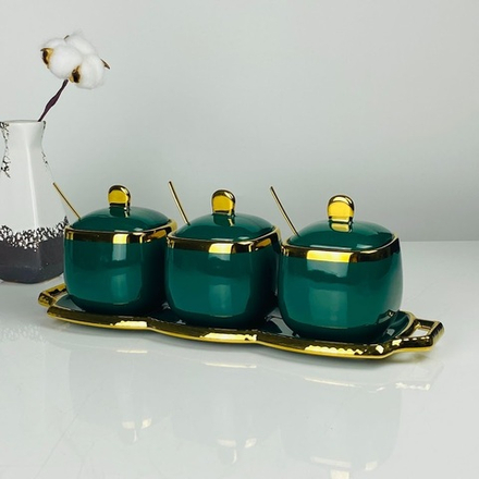 Lenardi 164-013 Набор из 3 банок 350мл с ложками на подставке в под.уп.(х9)Фарфор