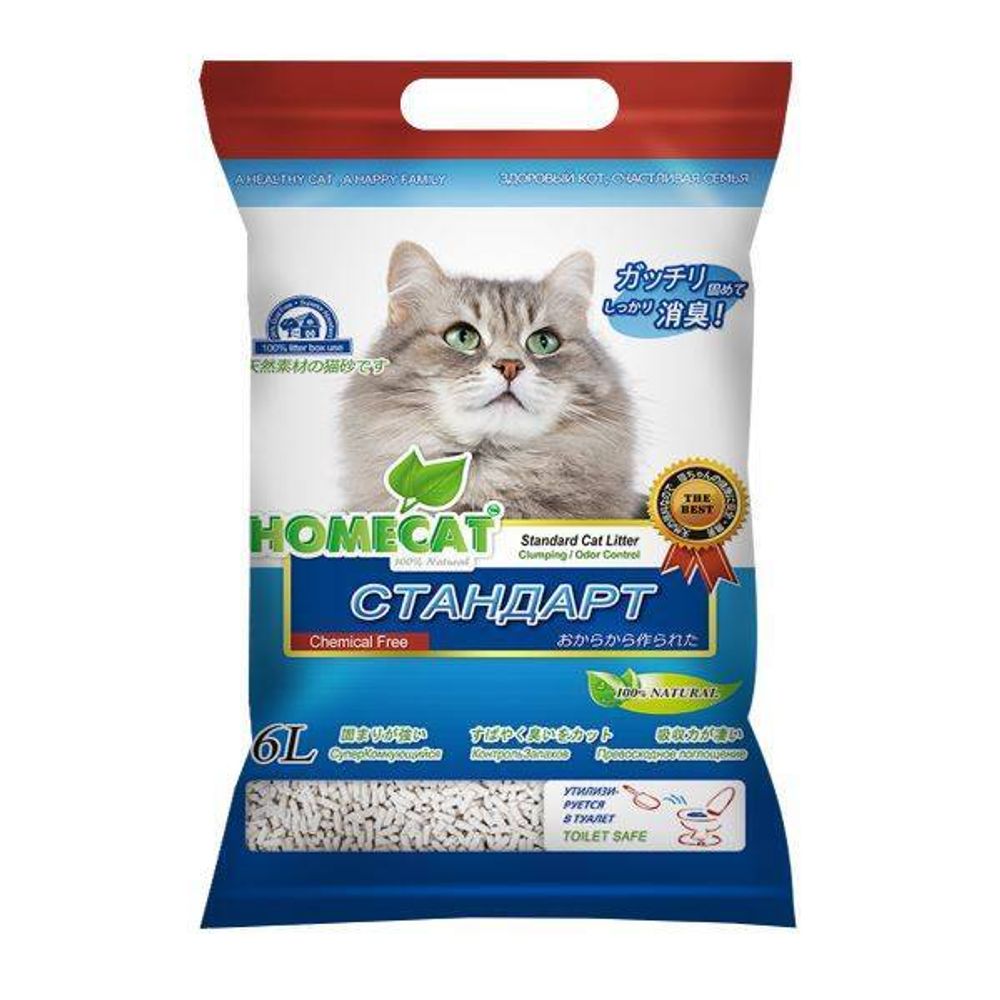 Комкующийся наполнитель HOMECAT «Эколайн» Стандарт для кошачьих туалетов без запаха 6 л