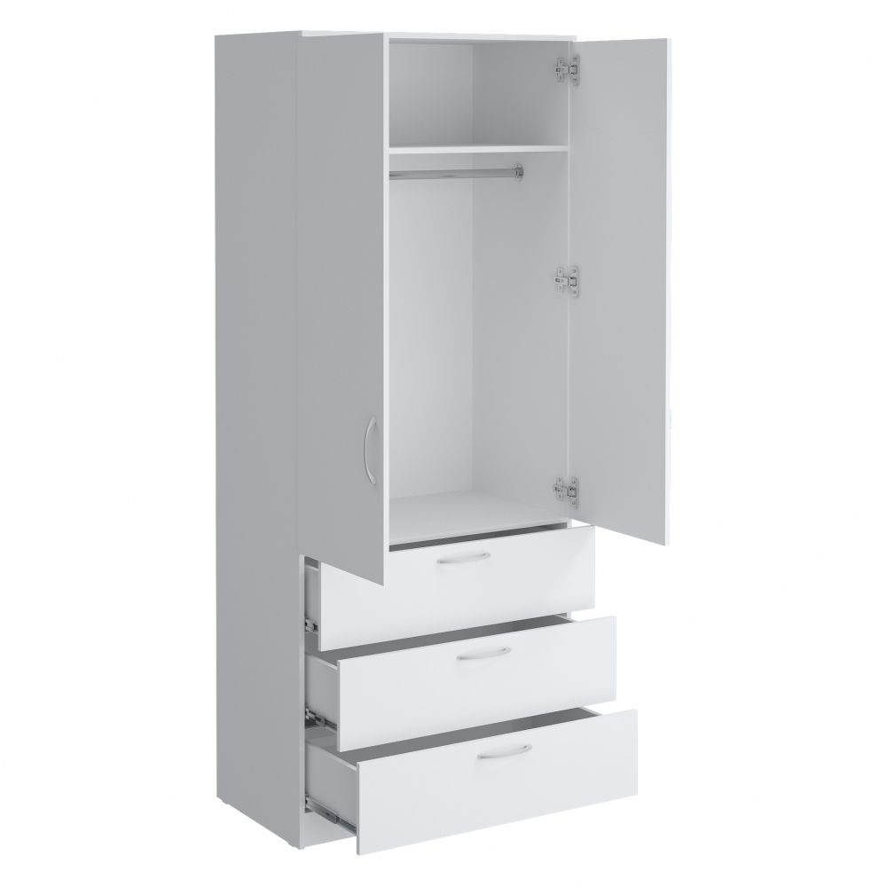 Шкаф гардеробный 900 с ящиками Париж (белый), МФ 1+1