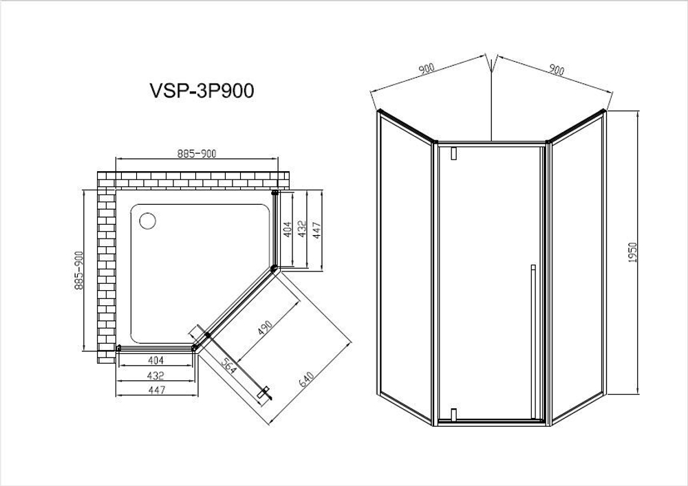 Душевой уголок Penta VSP-3P900CLB, 900*900, черный, стекло прозрачное