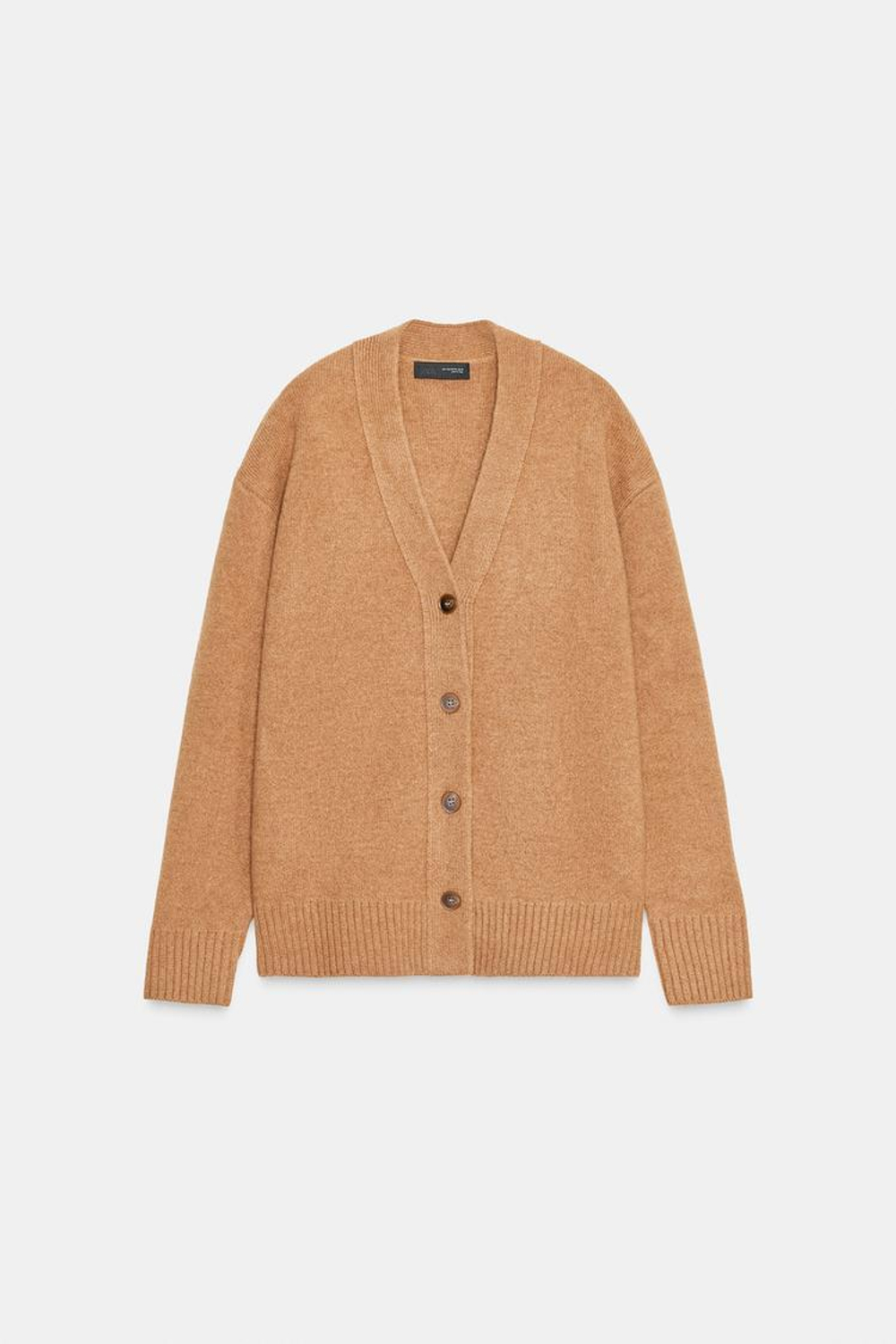 ZARA КАРДИГАН ОВЕРСАЙЗ ИЗ 95% ШЕРСТИ, ТЕМНЫЙ БЕЖЕВО-КОРИЧНЕВЫЙ