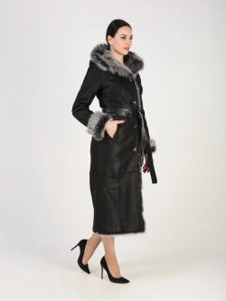 Дубленка зимняя натуральная с капюшоном длинная и теплая