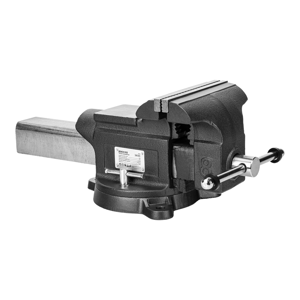 Тиски слесарные BVH-200, 200 мм, поворотные, стальная направляющая, с наковальней //Denzel