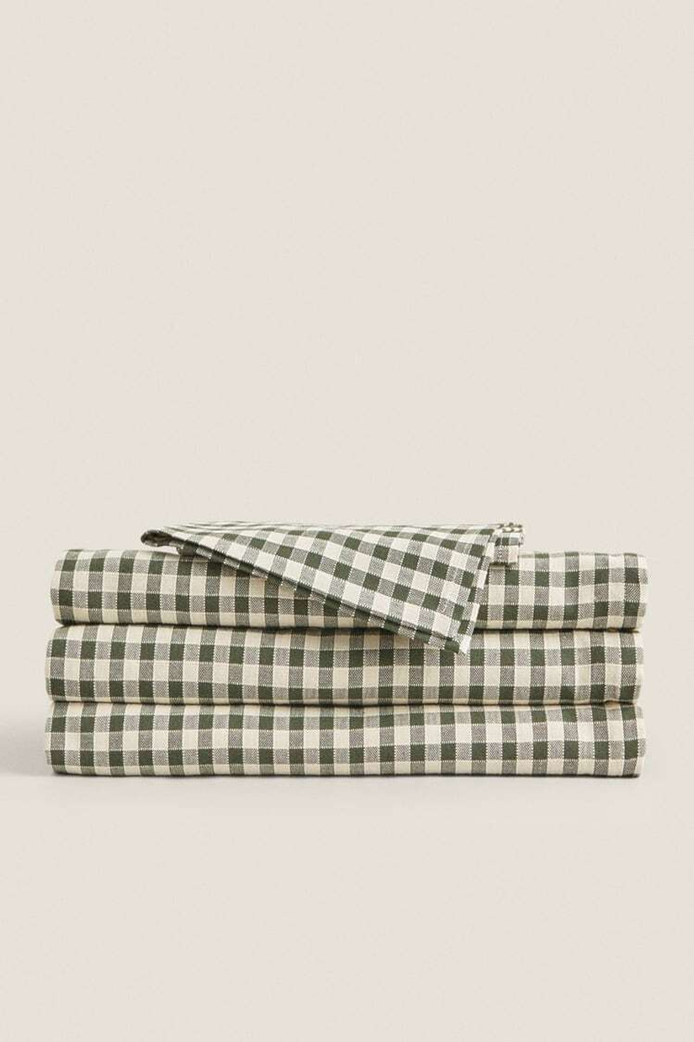 ZARA HOME КЛЕТЧАТАЯ ХЛОПЧАТОБУМАЖНАЯ СКАТЕРТЬ, ЗЕЛЕНЫЙ