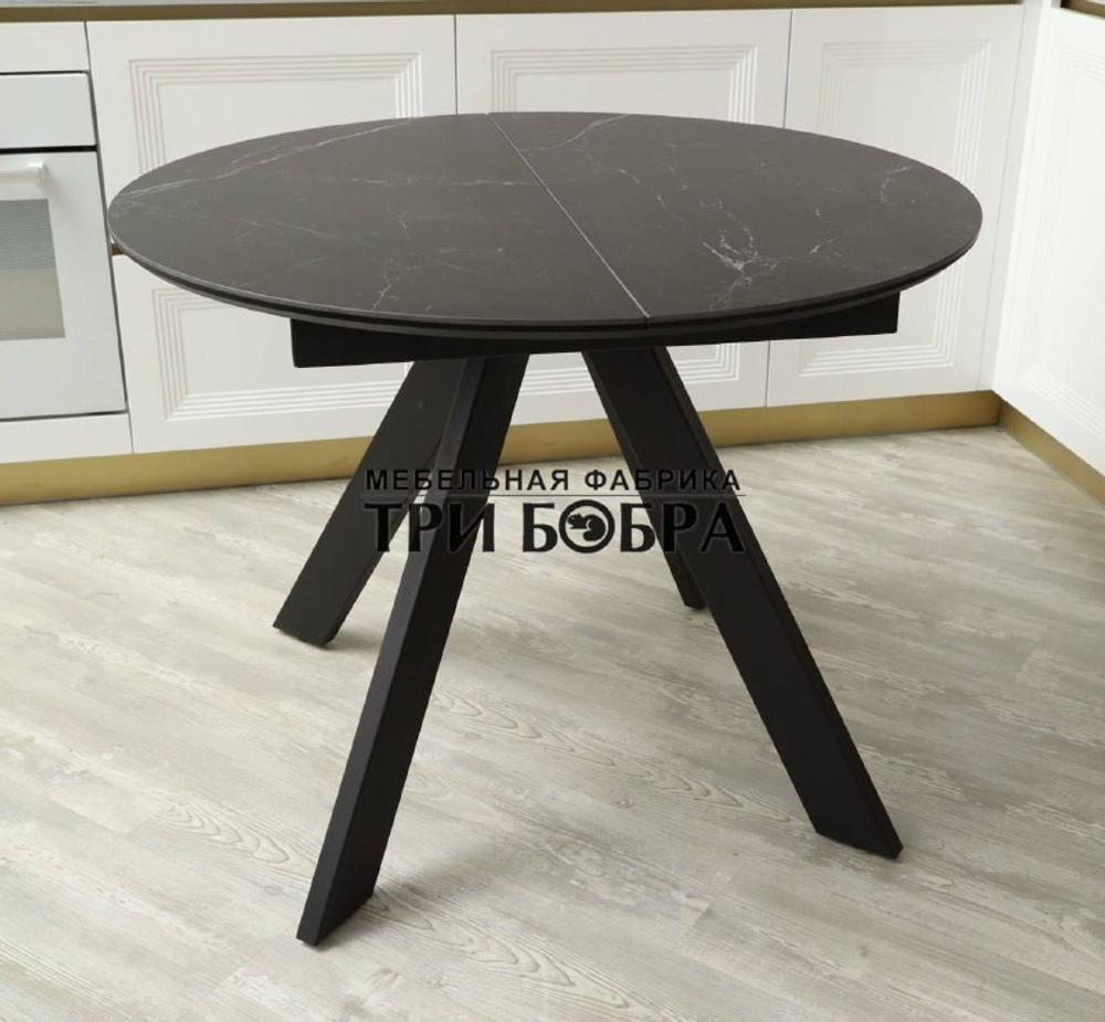 Круглый стол "Бонжур", керамогранит, черный мрамор