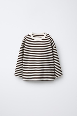 ZARA ЛОНГСЛИВ В ПОЛОСКУ С ВЫШИВКОЙ, КОРИЧНЕВЫЙ