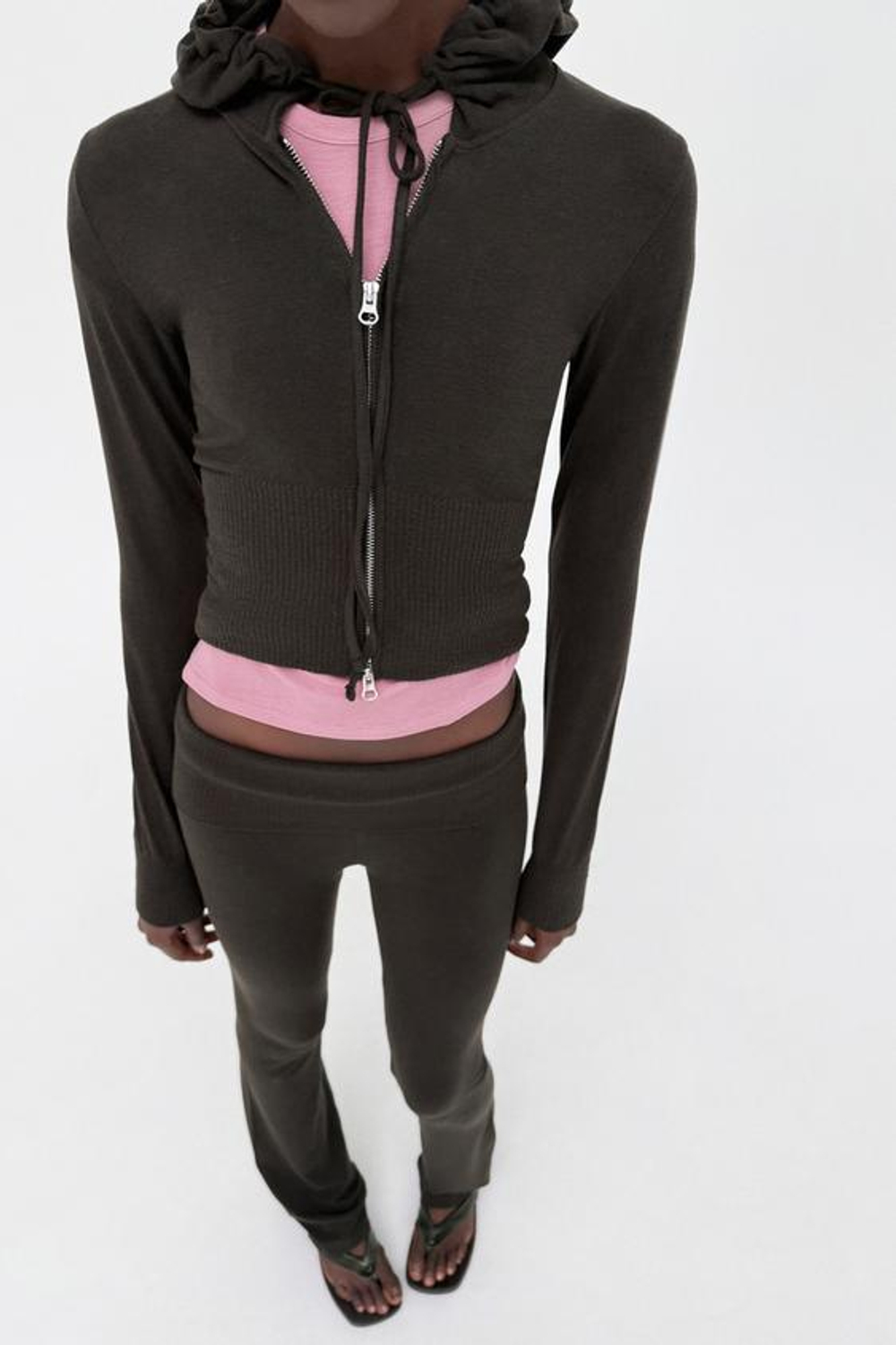 ZARA БЕСШОВНЫЕ БРЮКИ FLARE, КОРИЧНЕВЫЙ МЕЛАНЖ