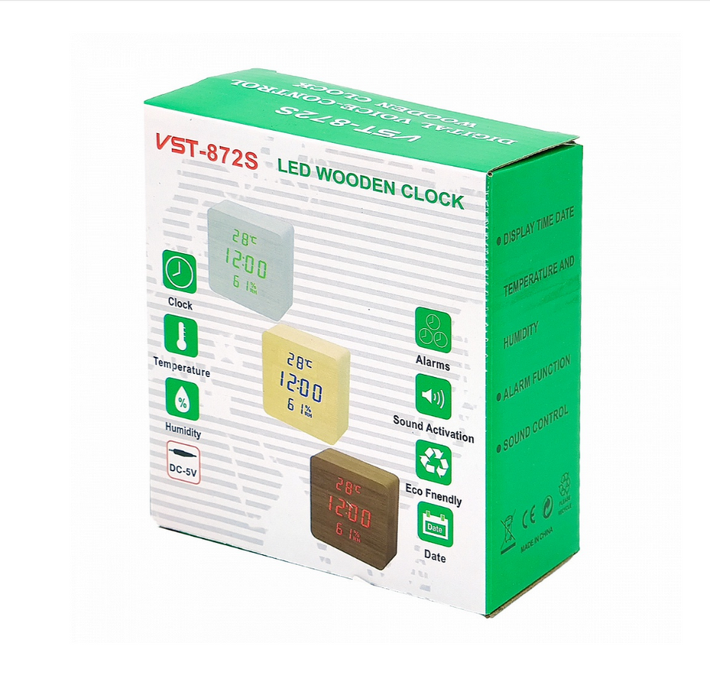 Часы VST-872S-4 Green (C/дата/деревянный корпус) USB