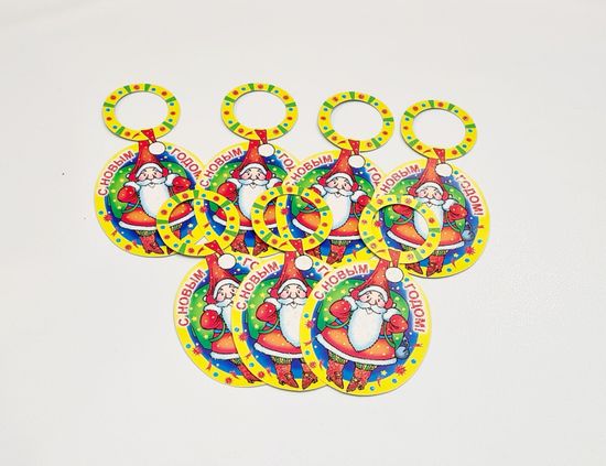 Набор новогодних подвесок на шампанское, Дед Мороз 7 шт