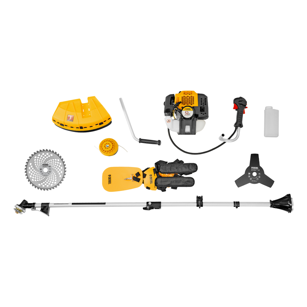 Триммер бензиновый DGT 520S, 52 см3, 3 л. с, разъемная штанга, состоит из 2 частей Denzel