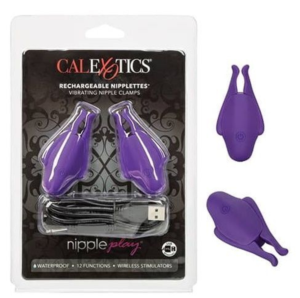 Фиолетовые виброзажимы для сосков Nipple Play Rechargeable Nipplettes (Цвет: фиолетовый)