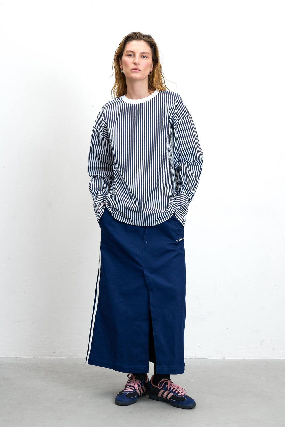 Лонгслив из рубашечной ткани в полоску