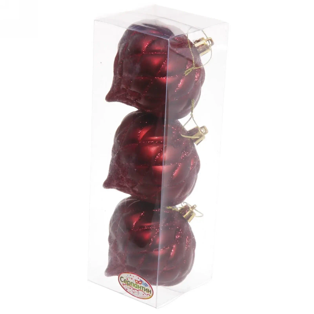 Ёлочные игрушки «Юла» 8 см (набор 3 шт), рубин