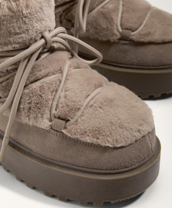 OYSHO Ботинки из искусственного меха и спилка на шнуровке, серо-коричневый