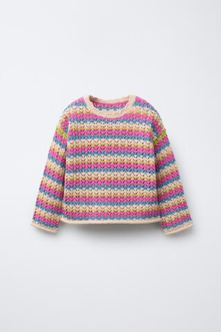 ZARA СВИТЕР В РАЗНОЦВЕТНУЮ ПОЛОСКУ, РОЗОВЫЙ