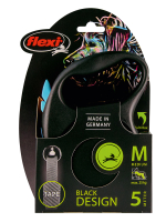 Поводок-рулетка Flexi Black Design M. Лента 5 м. для собак до 25 кг. Синий