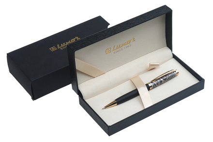 Ручка шариковая KONARK Luxor поворотный механизм синяя 0.7мм корпус черный/золото металлический в подарочном футляре черного цвета