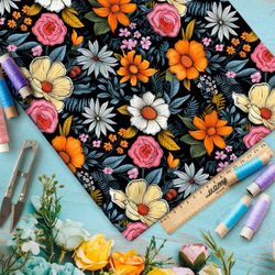 Ткань премиум дюспо полевое разноцветие на черном