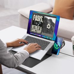 Универсальная портативная подставка 3в1 для ноутбука из кожи от Dux Ducis, серия AirQ Series, чехол для ноутбука, подставка и магнитное зарядное устройство в одном