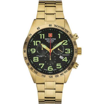 С браслетом Мужские наручные часы с золотым браслетом Swiss Alpine Military 7047.9114 chrono 45mm 10ATM