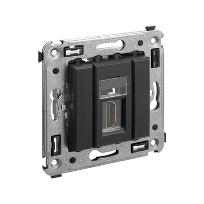 HDMI розетка одинарная в стену, тип А-А, "Avanti", "Черный матовый"