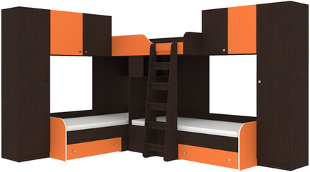 Трехместная кровать КарИВи Трио 3 Венге Оранжевый