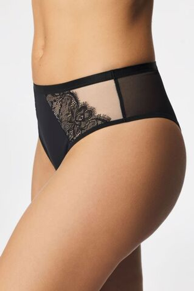 Трусики-бразилиана Divine со средней линией талии (Размер: 40) (Цвет: черный с бежевым)