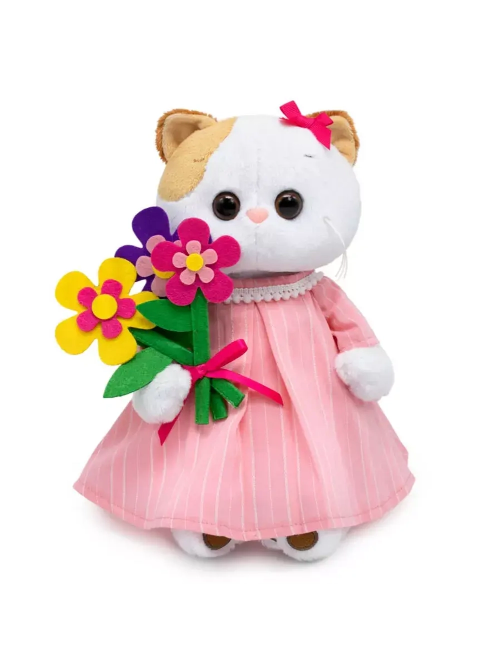 Мягкая игрушка Кошечка Ли Ли в платье и с букетом 24 см