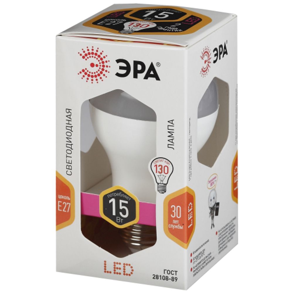 Лампа светодиодная ЭРА STD LED A60-15W-827-E27 15Вт груша теплый белый свет Е27 | Лампы cветодиодные Груша (A)