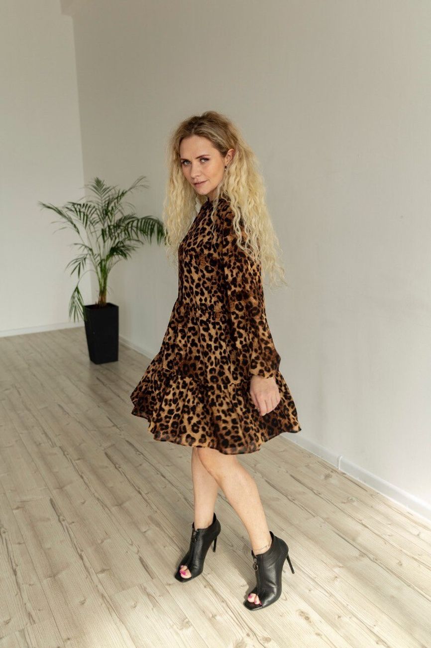 Платье-туника мини, леопардовый принт