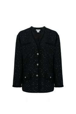 Черный жакет-тулуп с эффектом мерцания