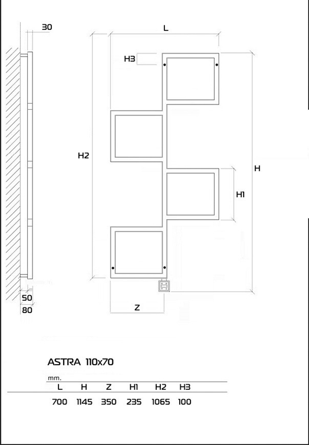 ASTRA электрический дизайн-радиатор 110х70 см
